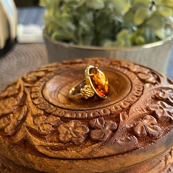 19X11MM OVAL AMBER 18K YELLOW GOLD OVER STERLING SILVER RING - Picture 4 of 12
